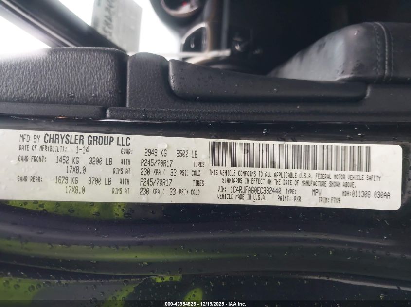 2014 Jeep Grand Cherokee Laredo VIN: 1C4RJFAG0EC392440 Lot: 43954825