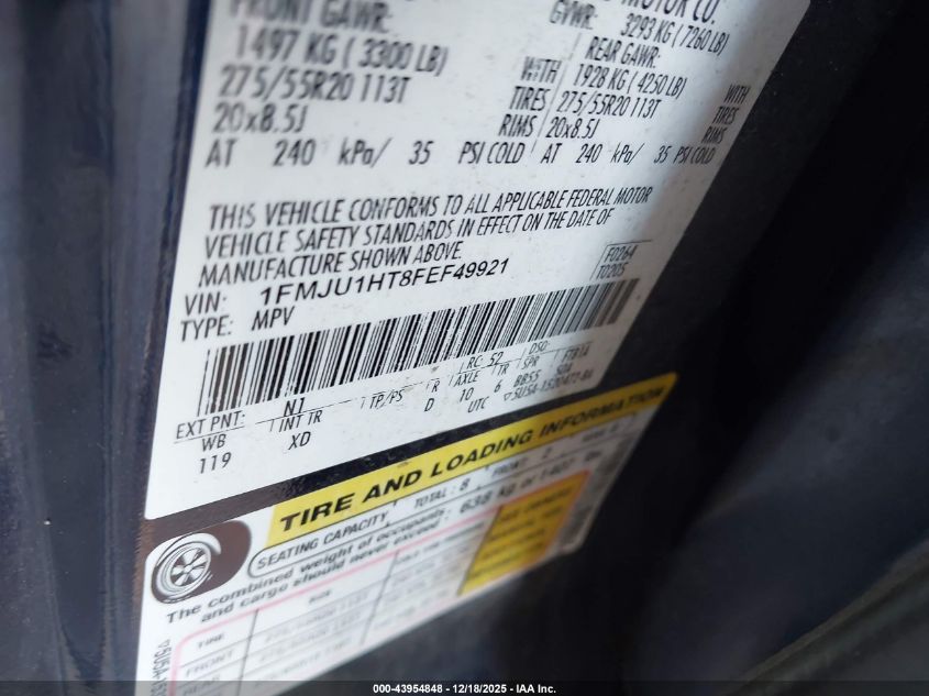 2015 Ford Expedition Xlt VIN: 1FMJU1HT8FEF49921 Lot: 43954848