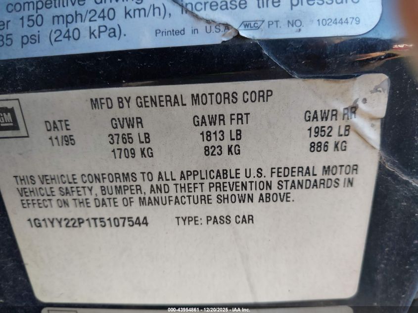1996 Chevrolet Corvette VIN: 1G1YY22P1T5107544 Lot: 43954861