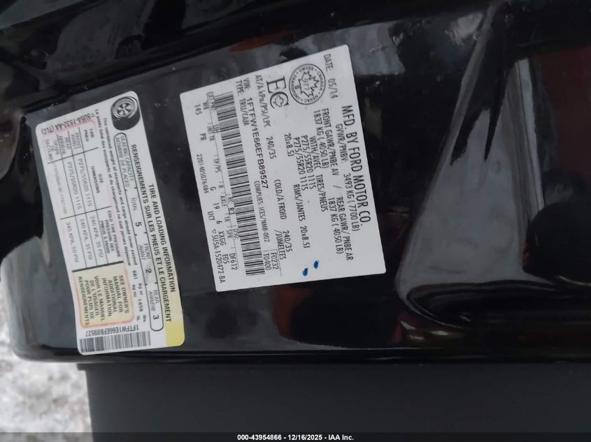 2014 Ford F-150 Platinum VIN: 1FTFW1E66EFB89527 Lot: 43954866