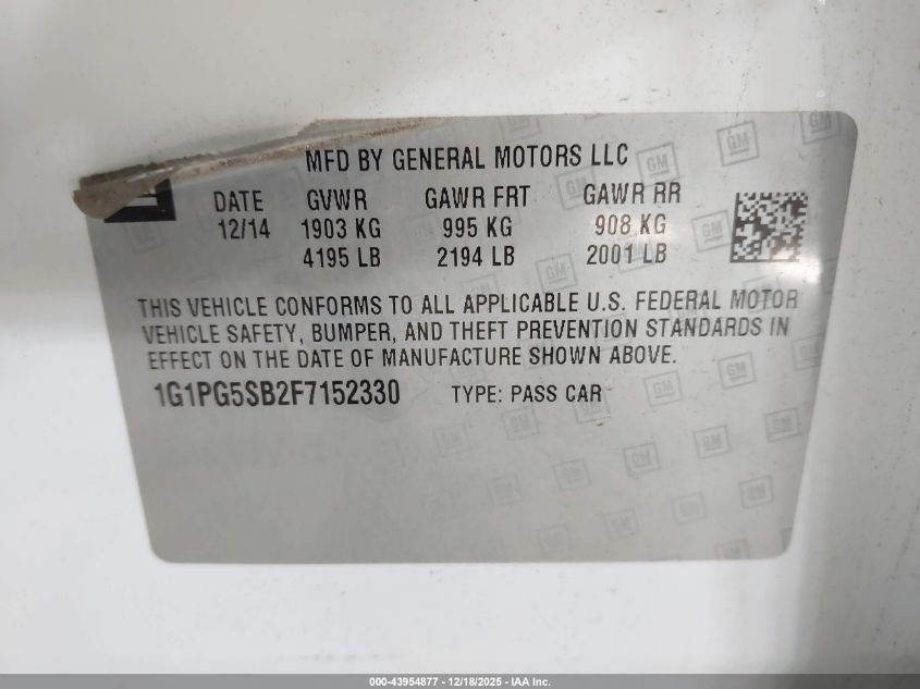 2015 Chevrolet Cruze Ltz VIN: 1G1PG5SB2F7152330 Lot: 43954877