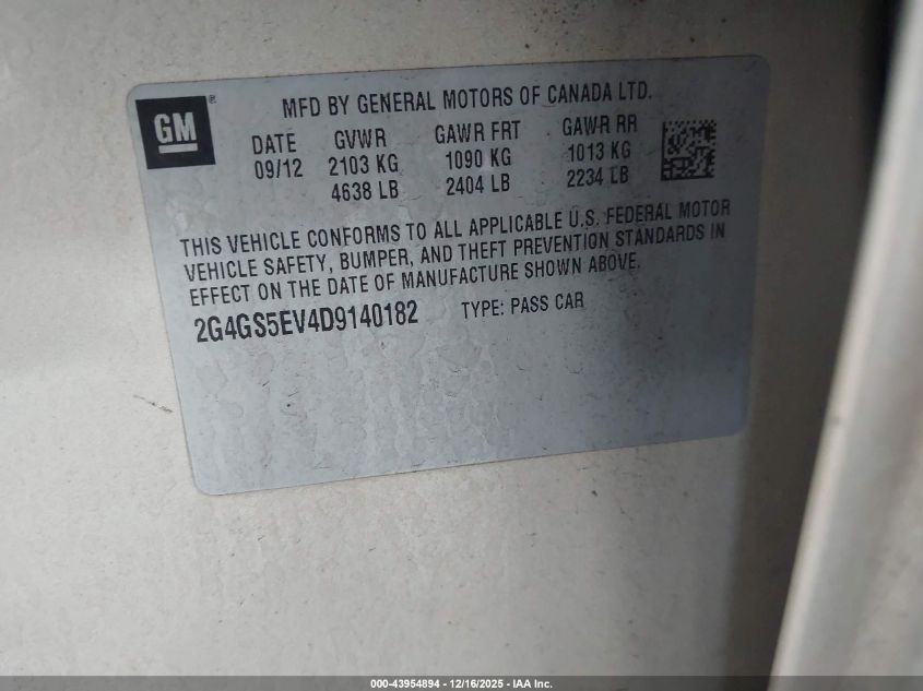 2013 Buick Regal Turbo - Premium 1 VIN: 2G4GS5EV4D9140182 Lot: 43954894