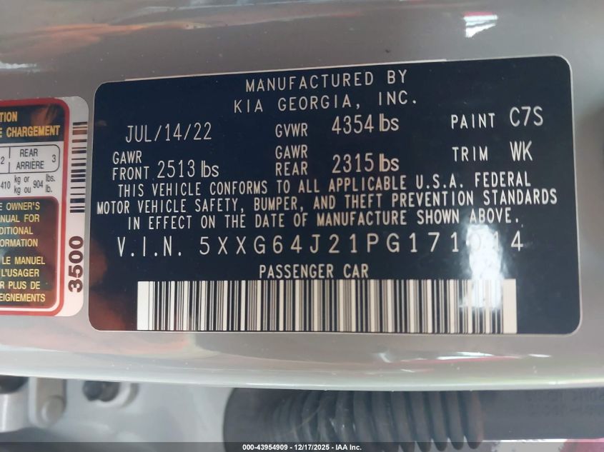 2023 Kia K5 Gt-Line VIN: 5XXG64J21PG171014 Lot: 43954909