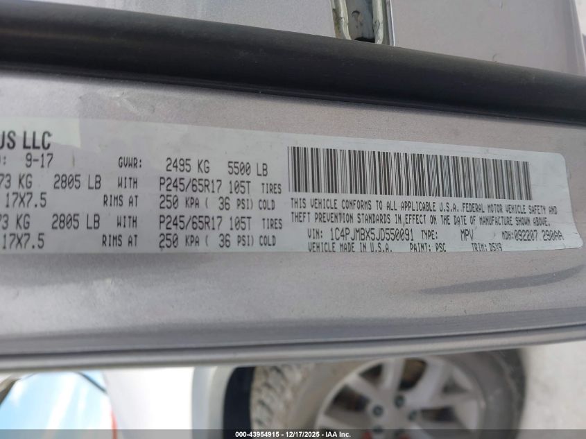 2018 Jeep Cherokee Trailhawk 4X4 VIN: 1C4PJMBX5JD550091 Lot: 43954915