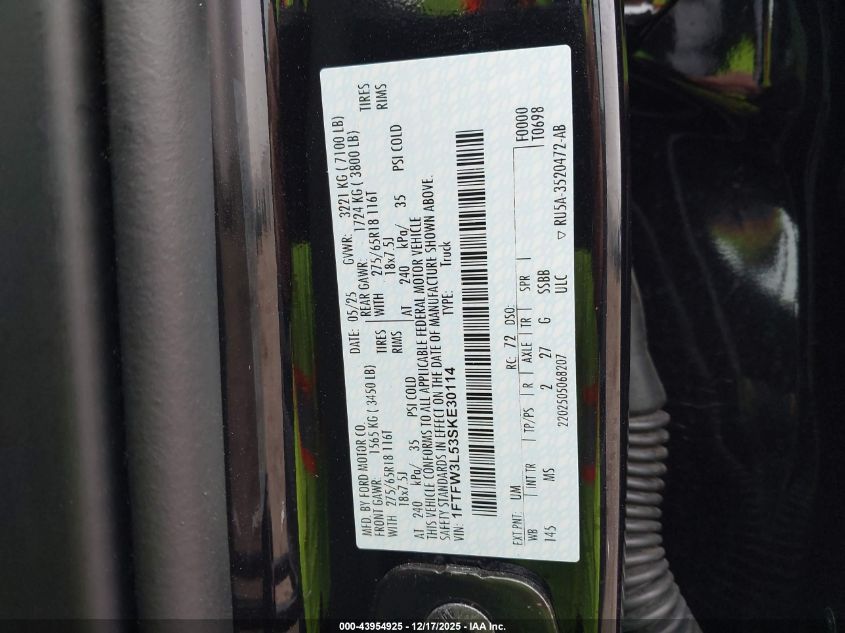 2025 Ford F-150 - 1FTFW3L53SKE30114