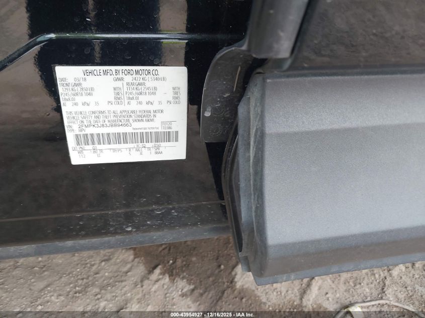 2018 Ford Edge Sel VIN: 2FMPK3J83JBB94663 Lot: 43954927