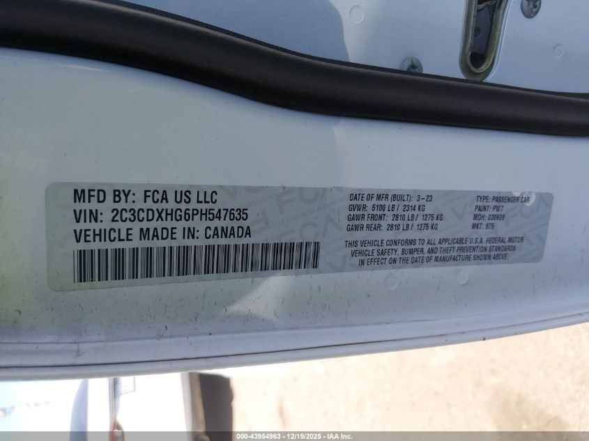 2023 Dodge Charger Gt VIN: 2C3CDXHG6PH547635 Lot: 43954963