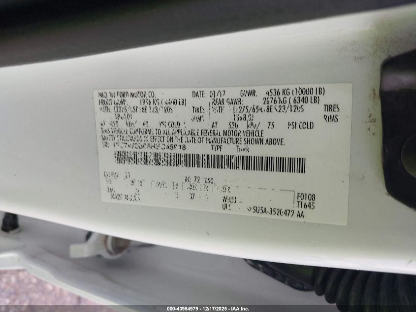 2017 Ford F-250 Xlt VIN: 1FT7W2B65HEC45918 Lot: 43954979