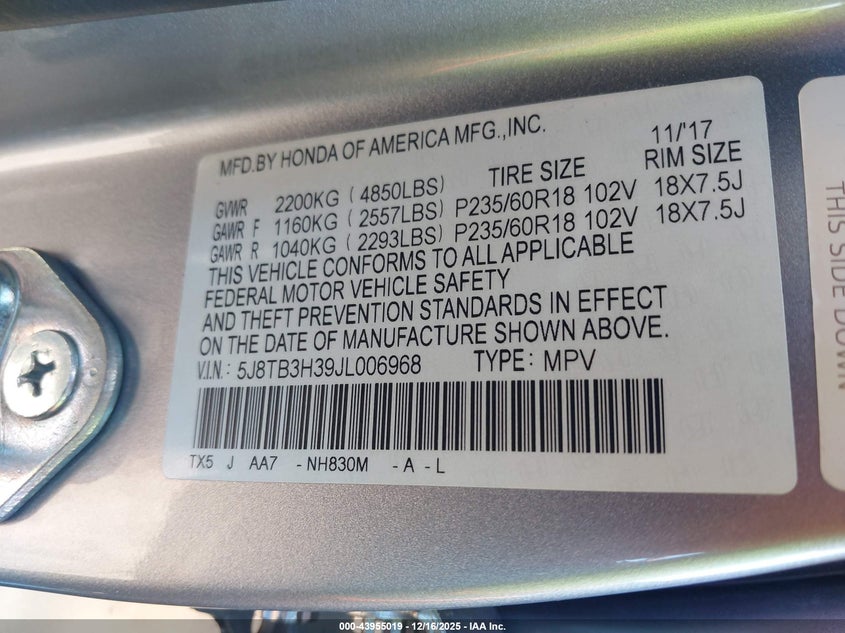 5J8TB3H39JL006968 2018 ACURA RDX photo no. 9