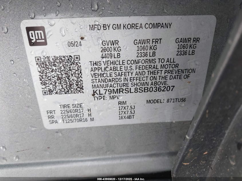 2025 Chevrolet Trailblazer Awd Lt VIN: KL79MRSL8SB036207 Lot: 43955020