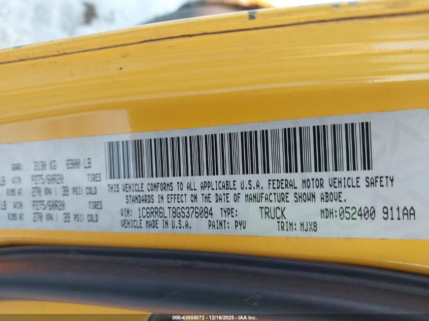 2016 Ram 1500 Lone Star VIN: 1C6RR6LT8GS376084 Lot: 43955072