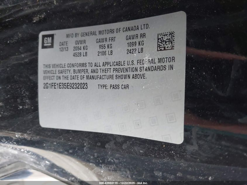 2014 Chevrolet Camaro 1Ls VIN: 2G1FE1E35E9232023 Lot: 43955115