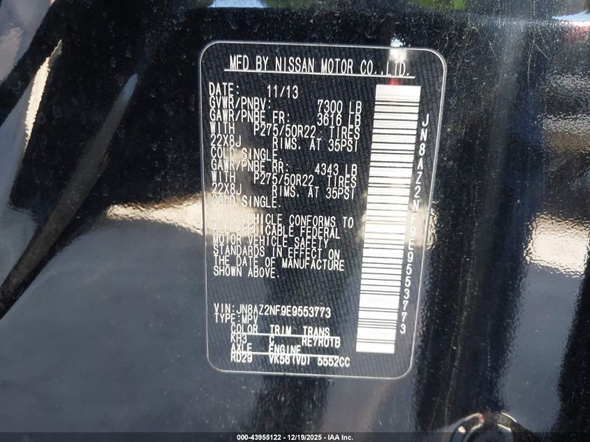 2014 Infiniti Qx80 VIN: JN8AZ2NF9E9553773 Lot: 43955122