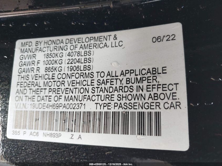 2023 Acura Integra A-Spec Technology VIN: 19UDE4H69PA002371 Lot: 43955125