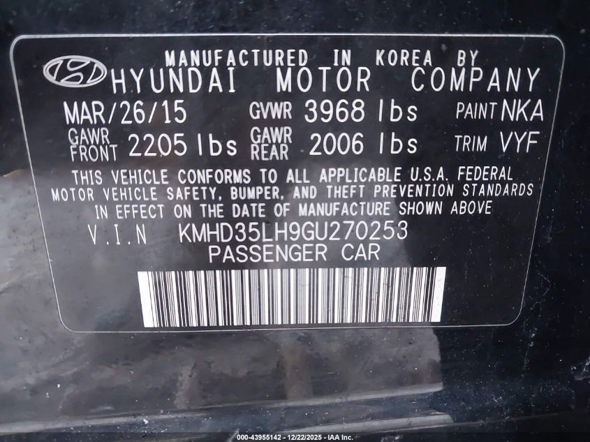 2016 Hyundai Elantra Gt VIN: KMHD35LH9GU270253 Lot: 43955142