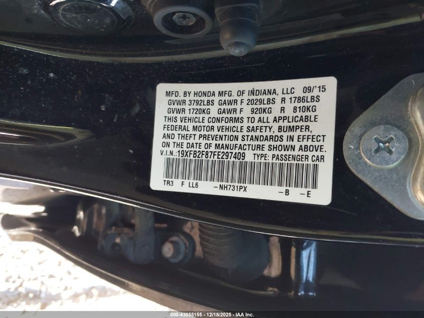 2015 Honda Civic Ex VIN: 19XFB2F87FE297409 Lot: 43955155