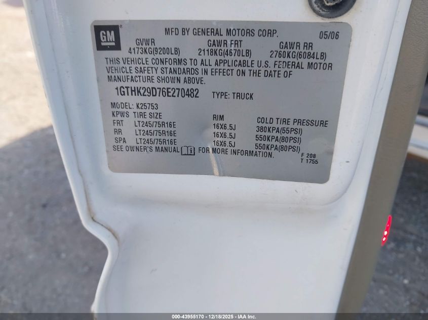 2006 GMC Sierra 2500Hd Sle1 VIN: 1GTHK29D76E270482 Lot: 43955170