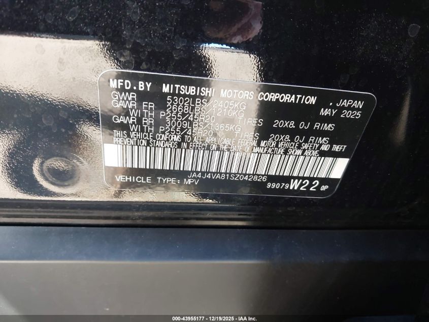 2025 Mitsubishi Outlander Se 2.5 S-Awc/Trail Edition S-Awc VIN: JA4J4VA81SZ042826 Lot: 43955177