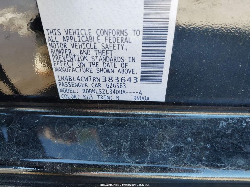 2024 Nissan Altima Sr Intelligent Awd VIN: 1N4BL4CW7RN383643 Lot: 43955182