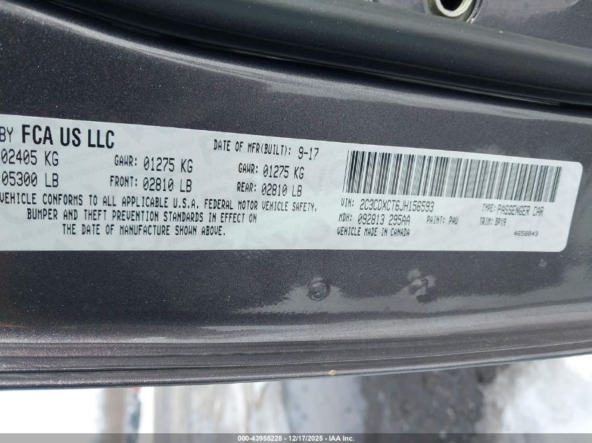 2018 Dodge Charger R/T Rwd VIN: 2C3CDXCT6JH156593 Lot: 43955228