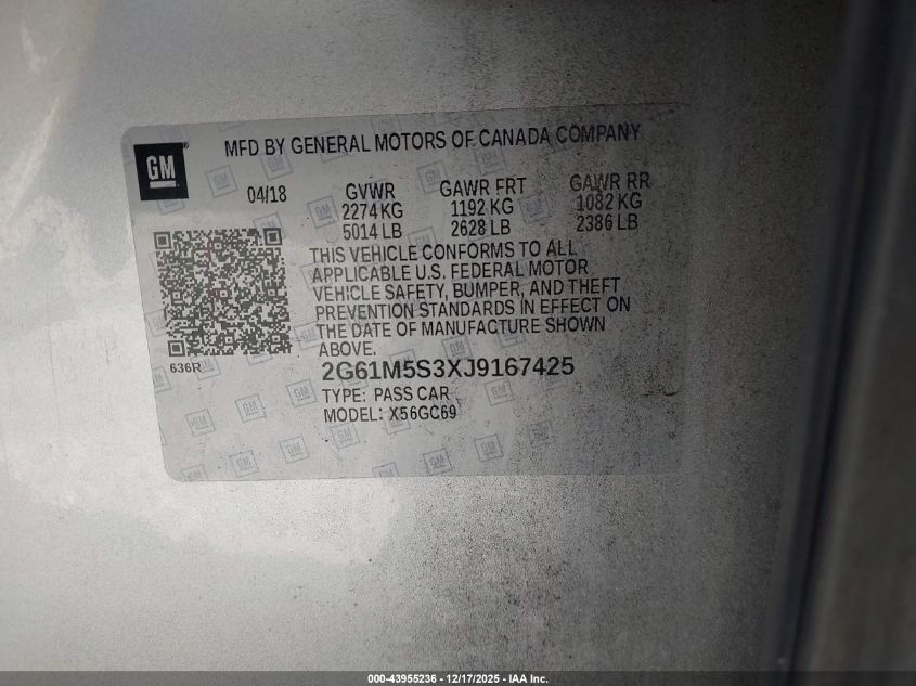 2018 Cadillac Xts Luxury VIN: 2G61M5S3XJ9167425 Lot: 43955236
