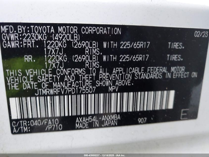 2023 Toyota Rav4 Hybrid Xle VIN: JTMRWRFV7PD175507 Lot: 43955237