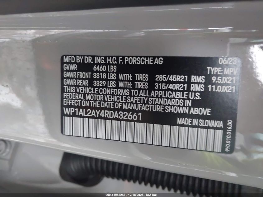 2024 Porsche Cayenne S VIN: WP1AL2AY4RDA32661 Lot: 43955243