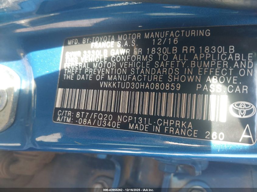 2017 Toyota Yaris L VIN: VNKKTUD30HA080859 Lot: 43955262