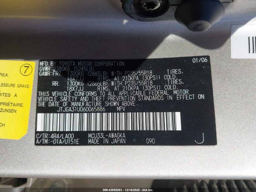 2006 Lexus Rx 330 VIN: JTJGA31U060065886 Lot: 43955283