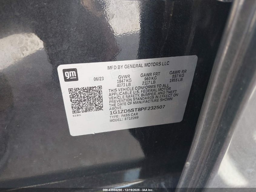2023 Chevrolet Malibu Fwd 1Lt VIN: 1G1ZD5ST8PF232507 Lot: 43955298