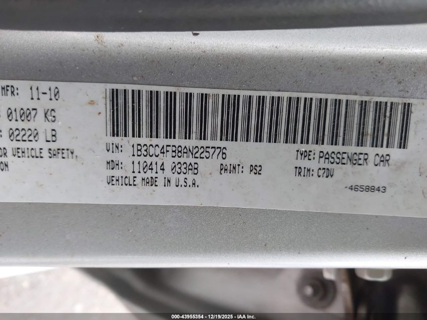 2010 Dodge Avenger Sxt VIN: 1B3CC4FB8AN225776 Lot: 43955354