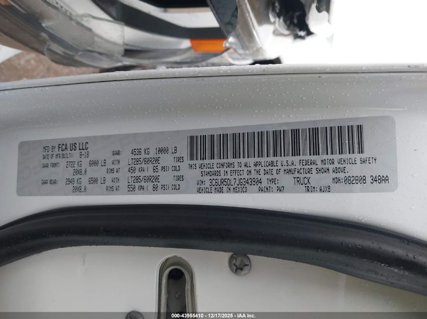 2018 Ram 2500 Lone Star 4X4 6'4 Box VIN: 3C6UR5DL7JG343904 Lot: 43955410