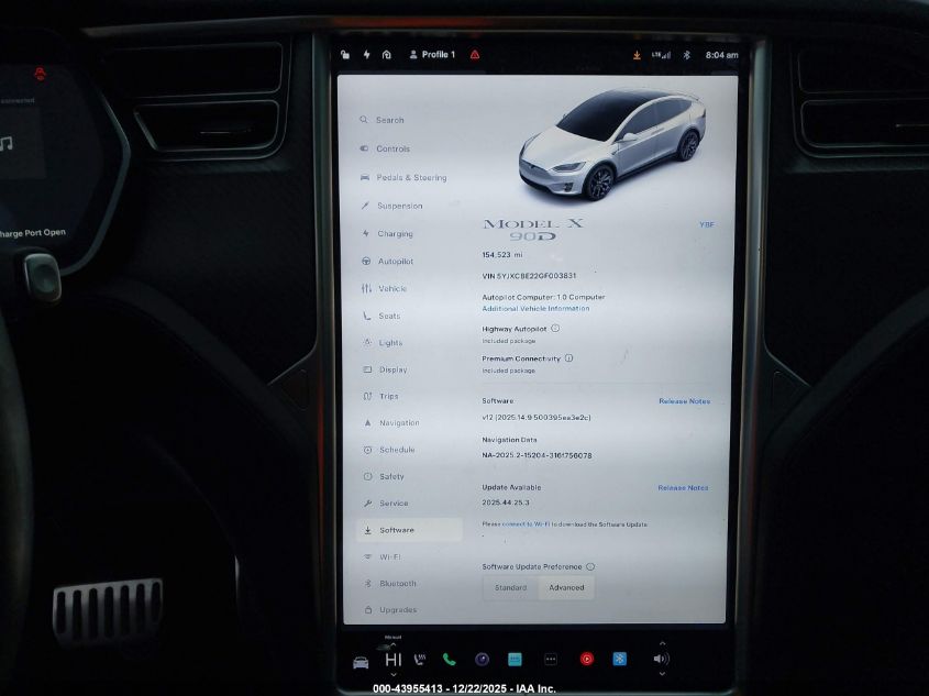 2016 Tesla Model X 60D/70D/75D/90D/P100D VIN: 5YJXCBE22GF003831 Lot: 43955413