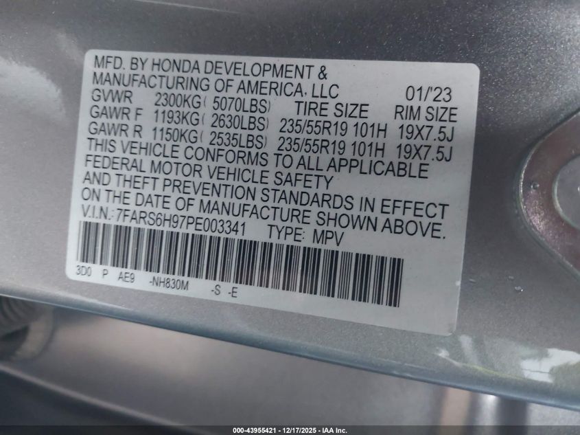 2023 Honda Cr-V Hybrid Sport Touring VIN: 7FARS6H97PE003341 Lot: 43955421