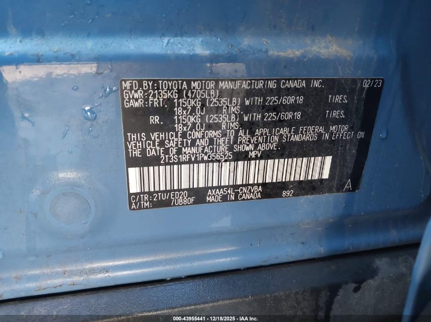 2023 Toyota Rav4 Trd Off Road VIN: 2T3S1RFV1PW356525 Lot: 43955441