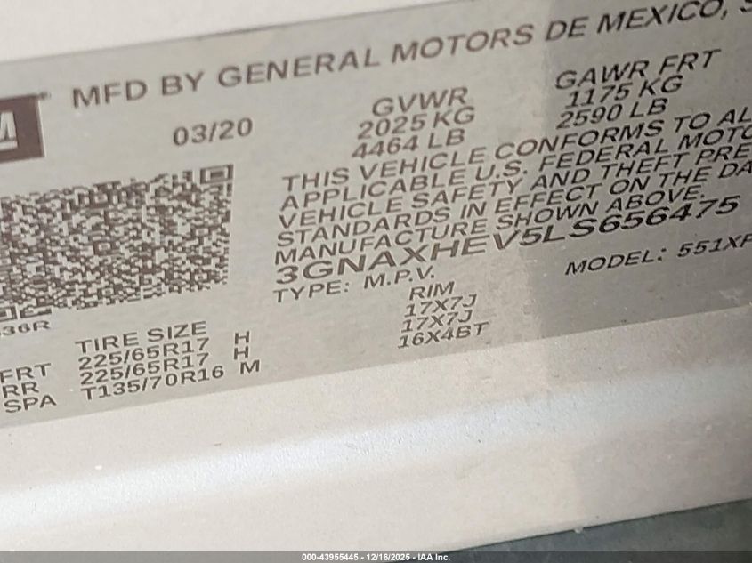 2020 Chevrolet Equinox Fwd Ls VIN: 3GNAXHEV5LS656475 Lot: 43955445