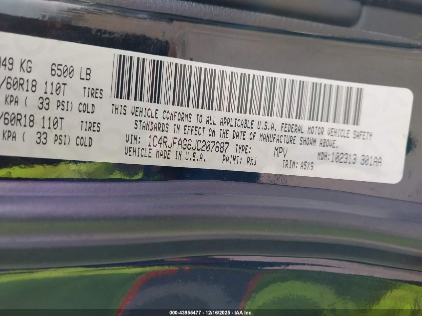 2018 Jeep Grand Cherokee Laredo E 4X4 VIN: 1C4RJFAG6JC207687 Lot: 43955477