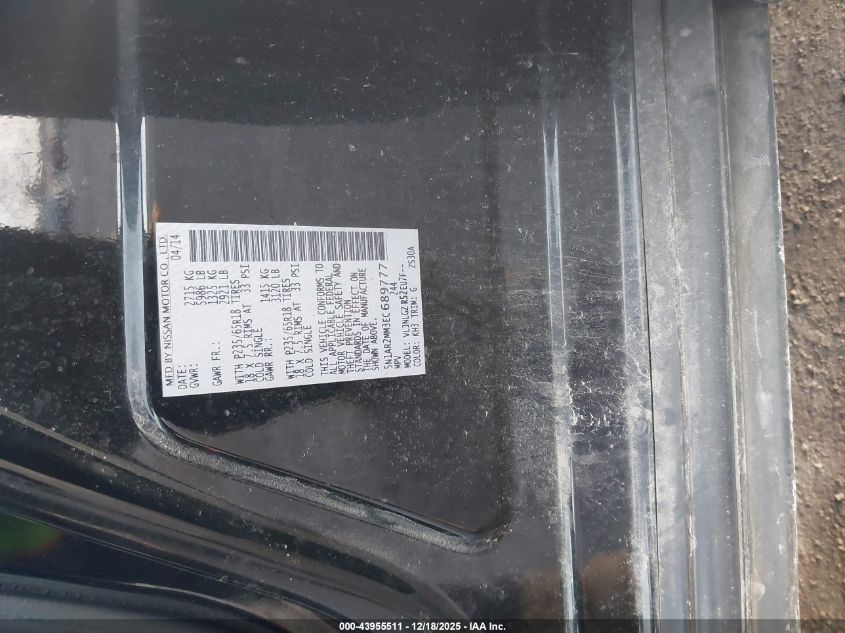 2014 Nissan Pathfinder Sl VIN: 5N1AR2MM3EC689777 Lot: 43955511