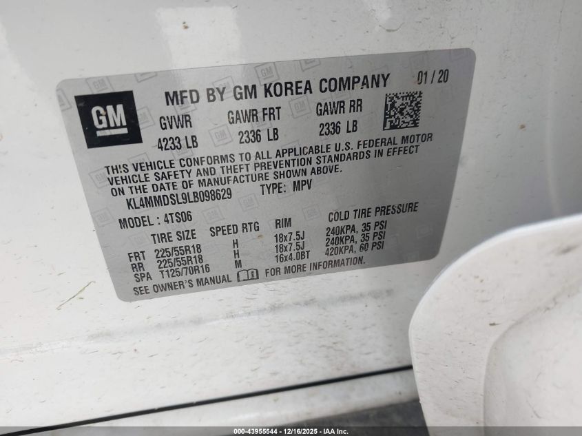 2020 Buick Encore Gx Fwd Select VIN: KL4MMDSL9LB098629 Lot: 43955544