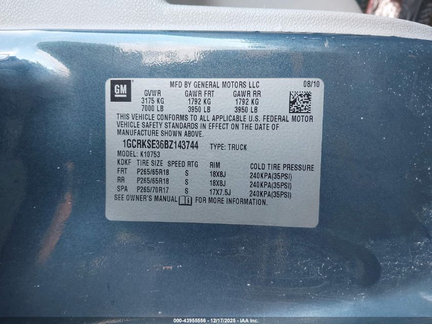 2011 Chevrolet Silverado 1500 Lt VIN: 1GCRKSE36BZ143744 Lot: 43955556