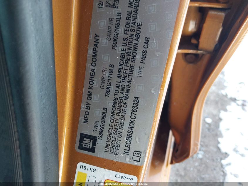 2019 Chevrolet Spark Ls Cvt VIN: KL8CB6SA0KC763324 Lot: 43955559