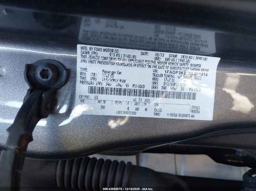 2014 Ford Focus Se VIN: 1FADP3K2XEL201414 Lot: 43955575