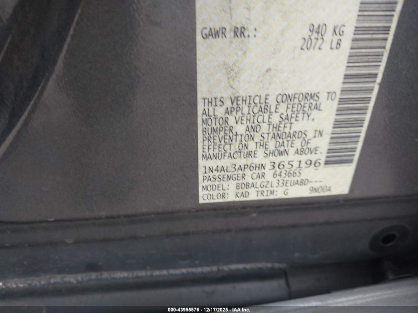 2017 Nissan Altima 2.5 S VIN: 1N4AL3AP6HN365196 Lot: 43955576