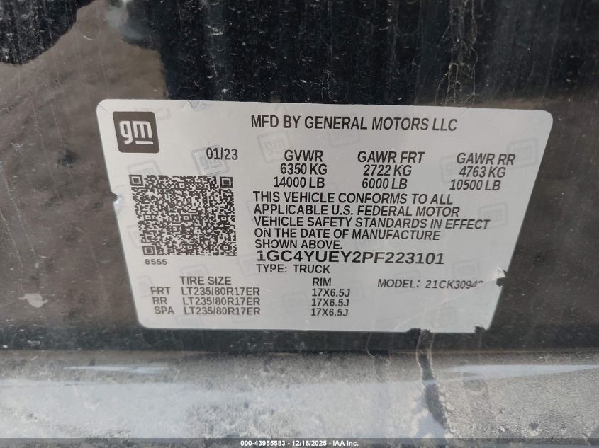 2023 Chevrolet Silverado 3500Hd 4Wd Long Bed Ltz VIN: 1GC4YUEY2PF223101 Lot: 43955583