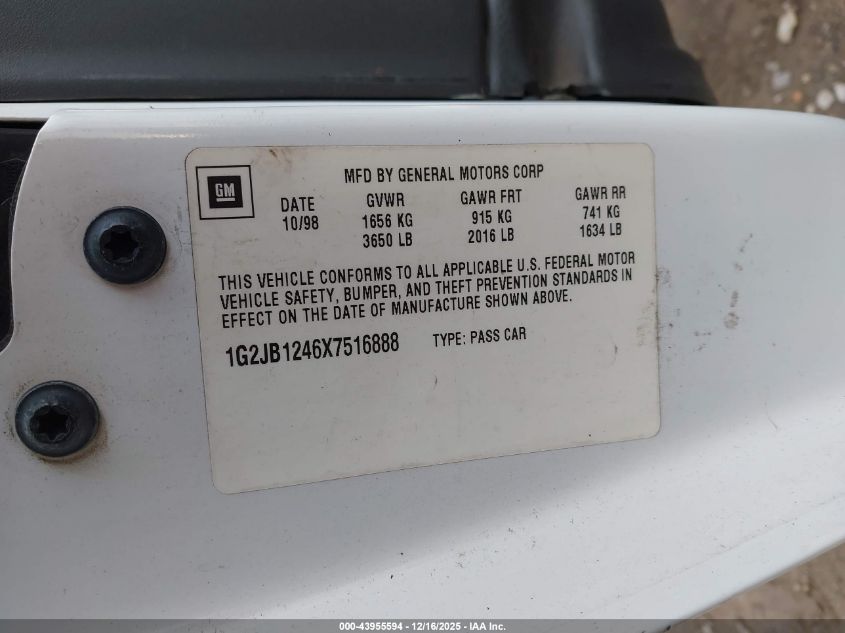 1999 Pontiac Sunfire Se VIN: 1G2JB1246X7516888 Lot: 43955594