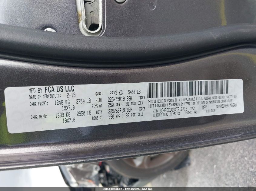 2019 Dodge Journey Crossroad VIN: 3C4PDCGG3KT716713 Lot: 43955637