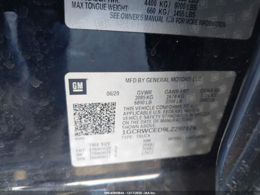 2020 Chevrolet Silverado 1500 2Wd Standard Bed Lt VIN: 1GCRWCED9LZ297174 Lot: 43955644