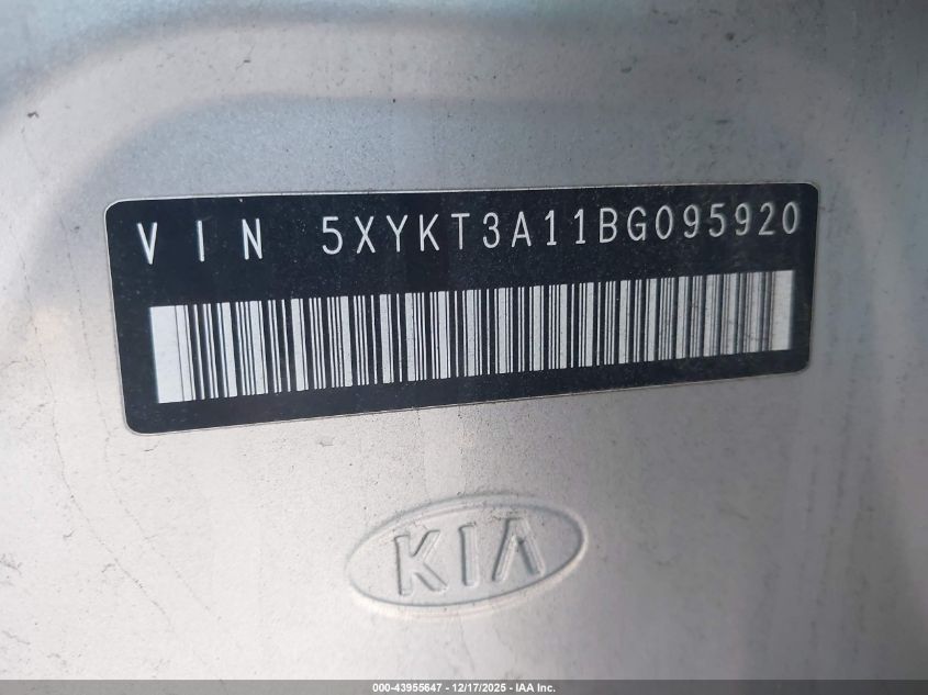 2011 Kia Sorento Lx VIN: 5XYKT3A11BG095920 Lot: 43955647
