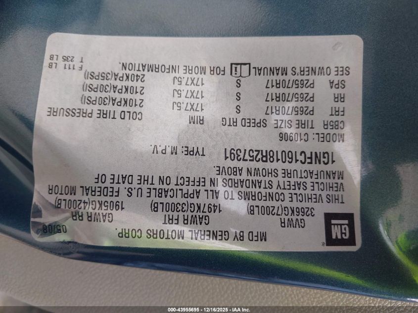 2008 Chevrolet Suburban 1500 Lt VIN: 1GNFC16018R257391 Lot: 43955695