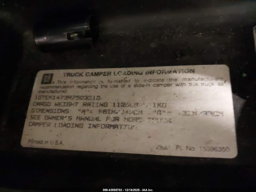 1994 GMC Sierra K1500 VIN: 1GTEK14Z3RZ503318 Lot: 43955702